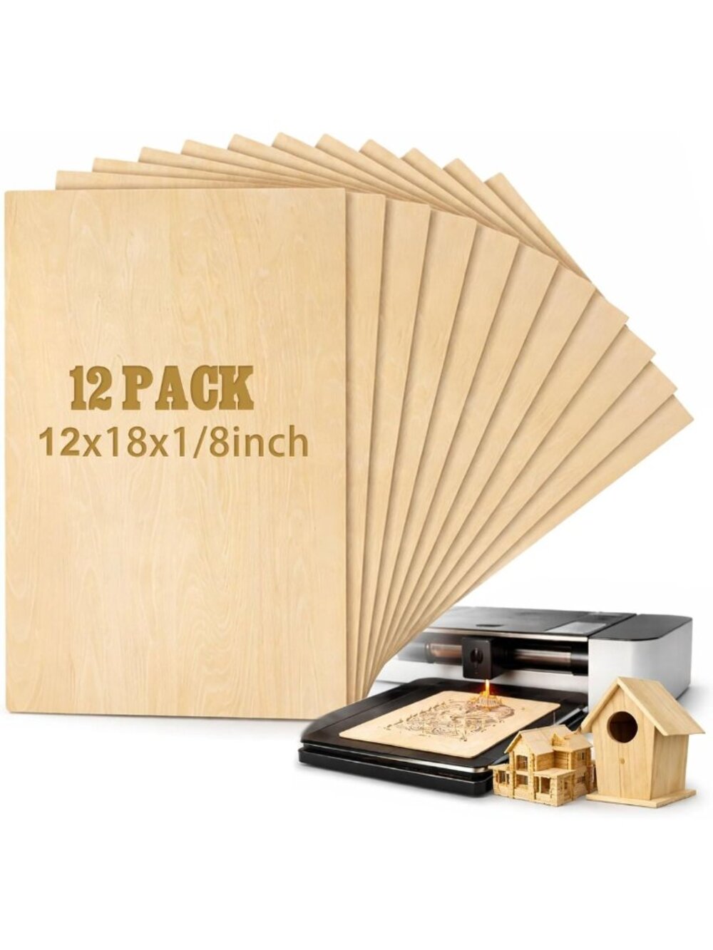 12 Pcs Basswood Plywood Sheets 12" x 18" x 1/8" for Laser Cutting & Crafting
